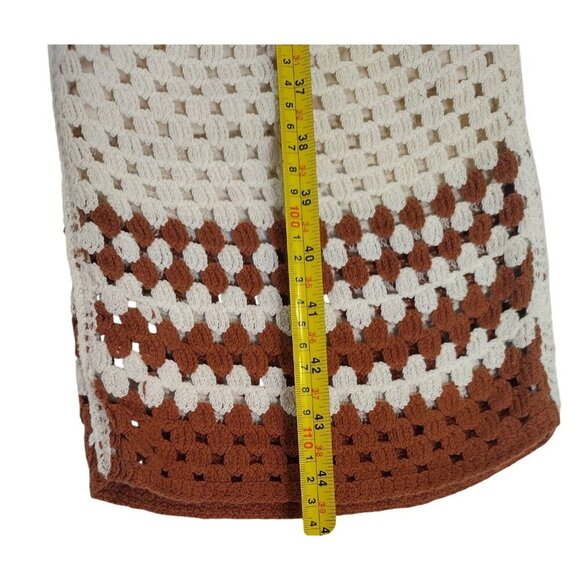 Women's wide leg crochet pants with contrast hem, bohemian style, size S. - Picture 8 of 8